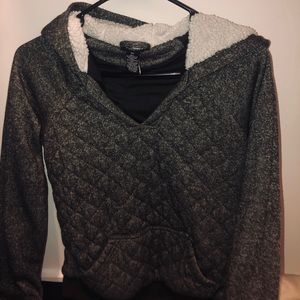 Warm Green white fur winter cropped hoddie